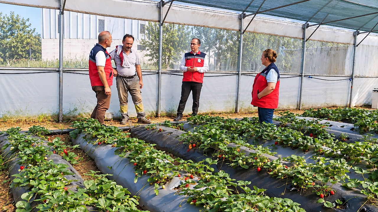 Terme'de Çilek Üretim Alanları Tek Tek İncelendi
