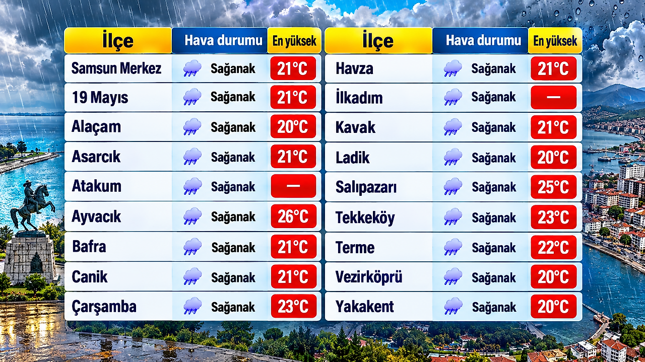 Samsun'da 29 Ekim Hava Durumu: 17 İlçeye Yağmur Uyarısı!