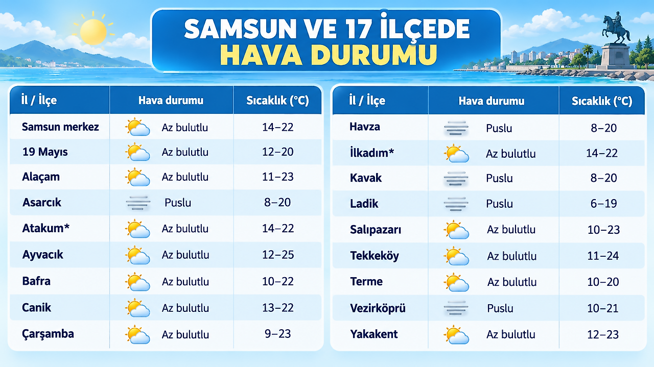 Samsun'da Bugün Hava Nasıl Olacak?