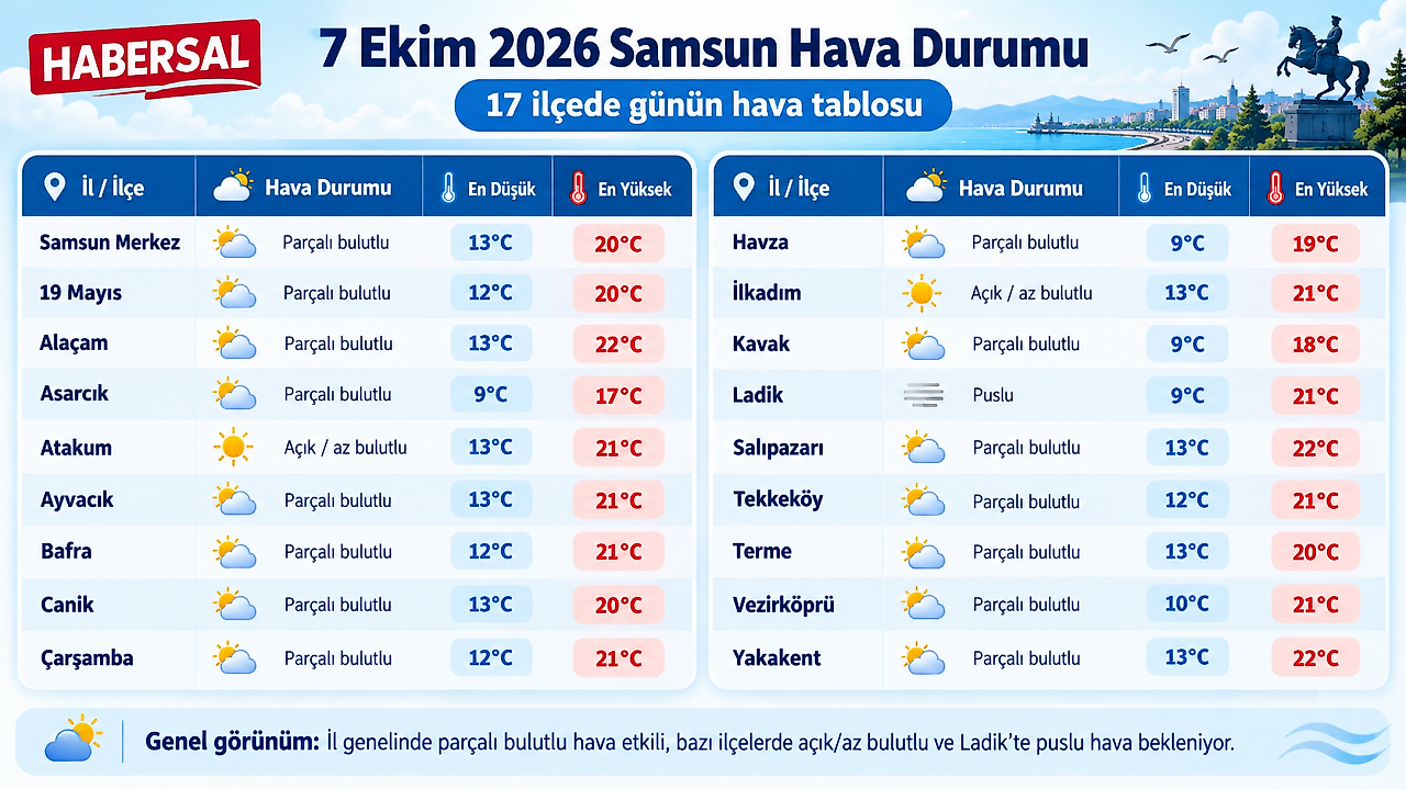 Samsun Hava Durumu: 17 İlçede Bugün Hava Nasıl Olacak?