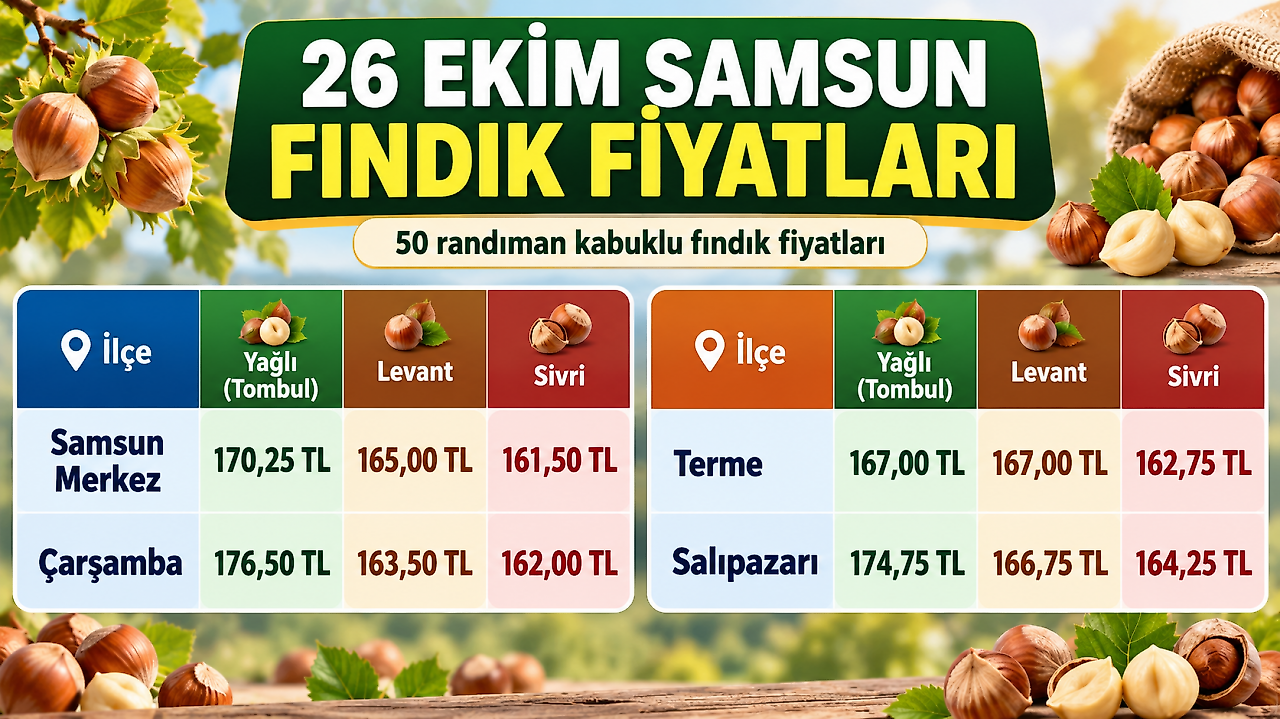 Samsun'da Fındık Fiyatları 26 Ekim: İlçe İlçe Son Durum