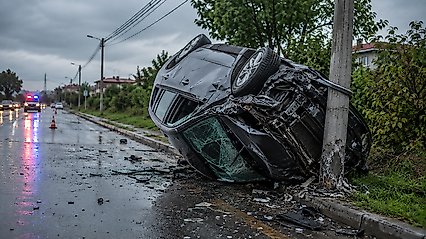 Samsun Çarşamba'da trafik kazası: Takla atan araç direğe çarptı