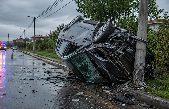 Samsun Çarşamba'da trafik kazası: Takla atan araç direğe çarptı