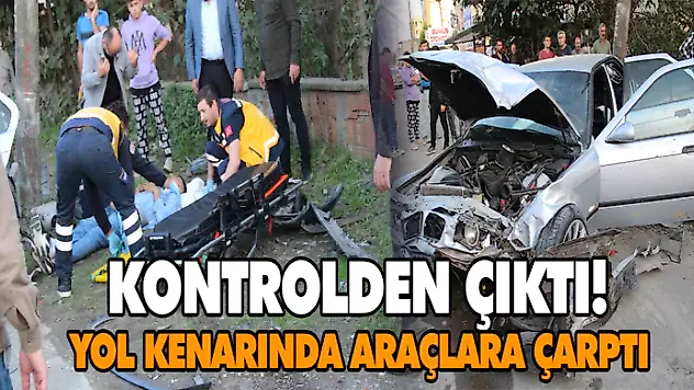 Kontrolden Çıktı! Yol Kenarında Araçlara Çarptı 2 Yaralı