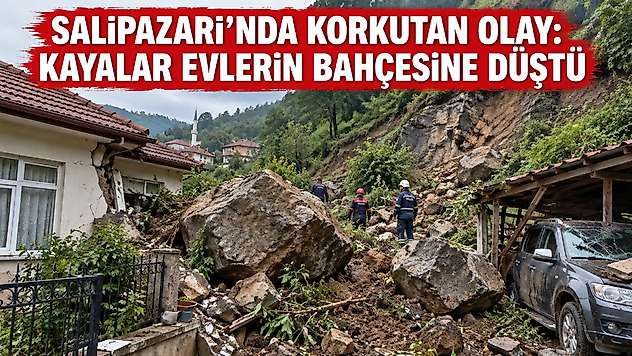 Salıpazarı'nda Korkutan Olay: Kayalar Evlerin Bahçesine Düştü
