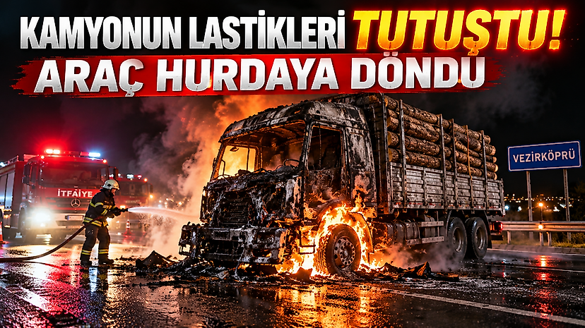 Kamyonun Lastikleri Tutuştu! Araç Hurdaya Döndü